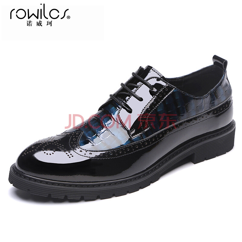 ROWILCS²¼Âå¿Ëµñ»¨Ô²Í·Æ¤Ð¬ÄÐÆ´É«ÕæÆ¤ÉÌÎñÐÝÏÐЬ2018пîÓ¢Â×·çÁÁÃæÐÂÀÉ»éЬºñµ×Ôö¸ß À¶ºÚÉ« 38
