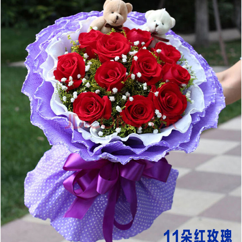 安月禾11朵玫瑰花鲜花束【情人节】女友生日送花礼物全国同城送花速递