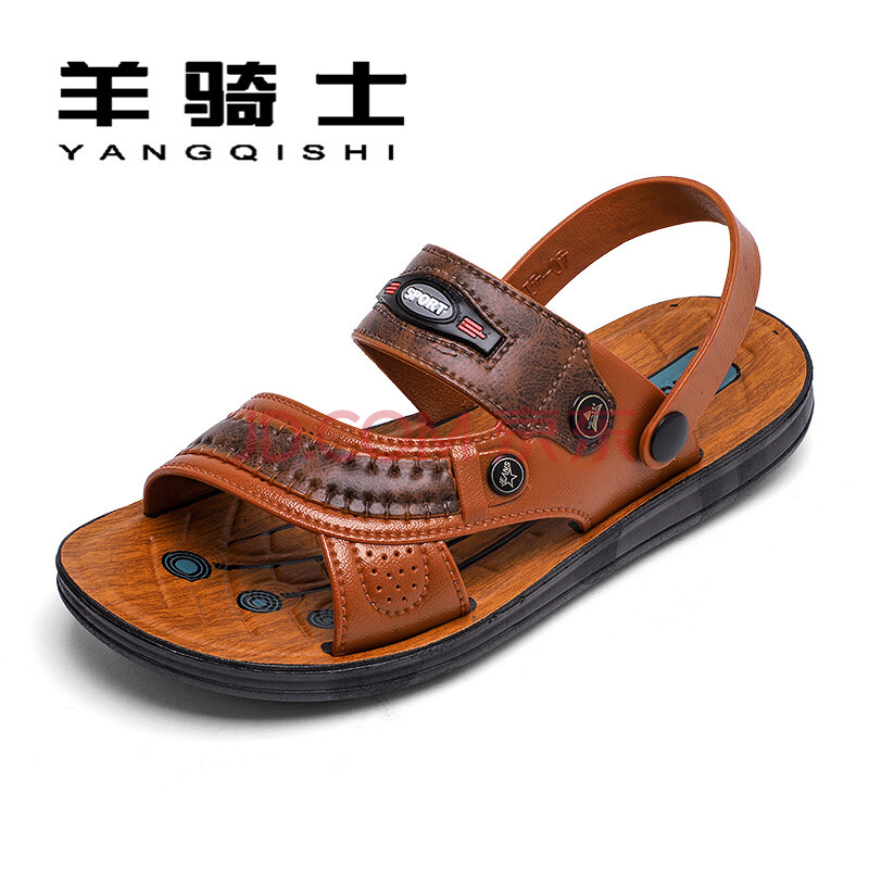 羊騎士涼鞋男士2018夏季新款百搭沙灘鞋個性露趾休閑兩穿潮涼拖鞋 9-1911淺棕 【運動鞋碼】40