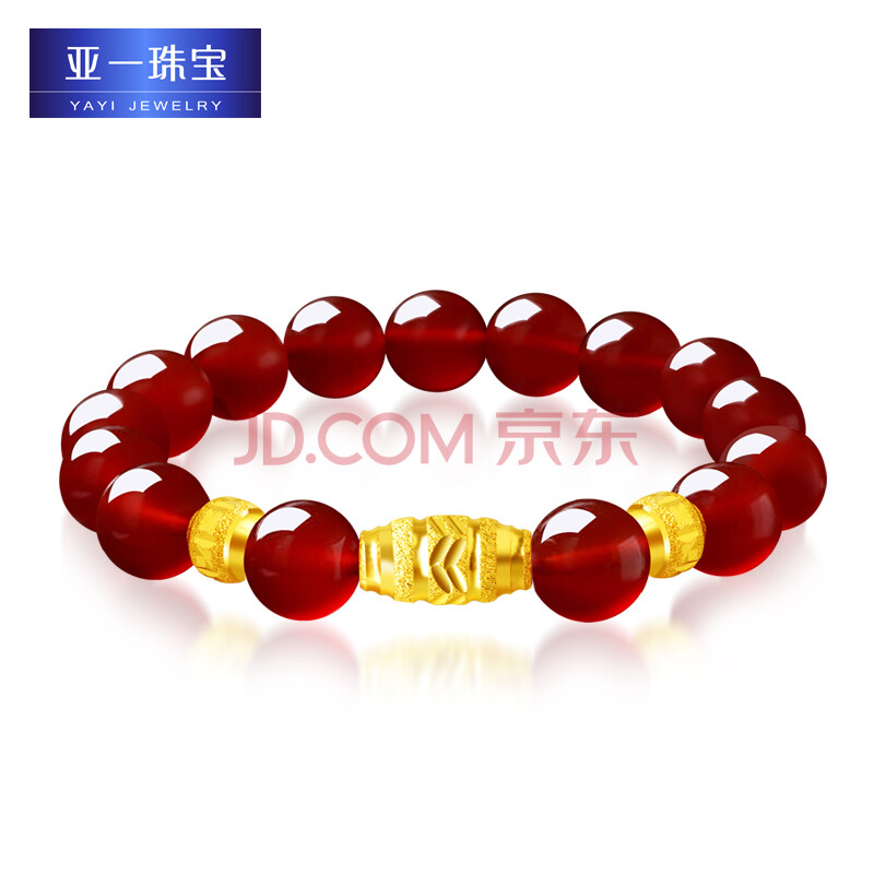 亚一金店千足金黄金转运珠玛瑙石手链手串工费370元 约2.82克