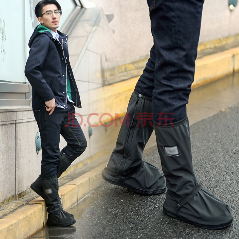 高筒防雨鞋套加厚男摩托車便攜防水腳套男女雨天戶外 黑色 L/適用41-42碼