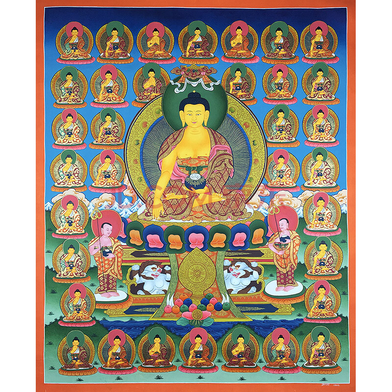 尼泊尔唐卡画师syam lama作品彩绘描金三十五方佛多尊