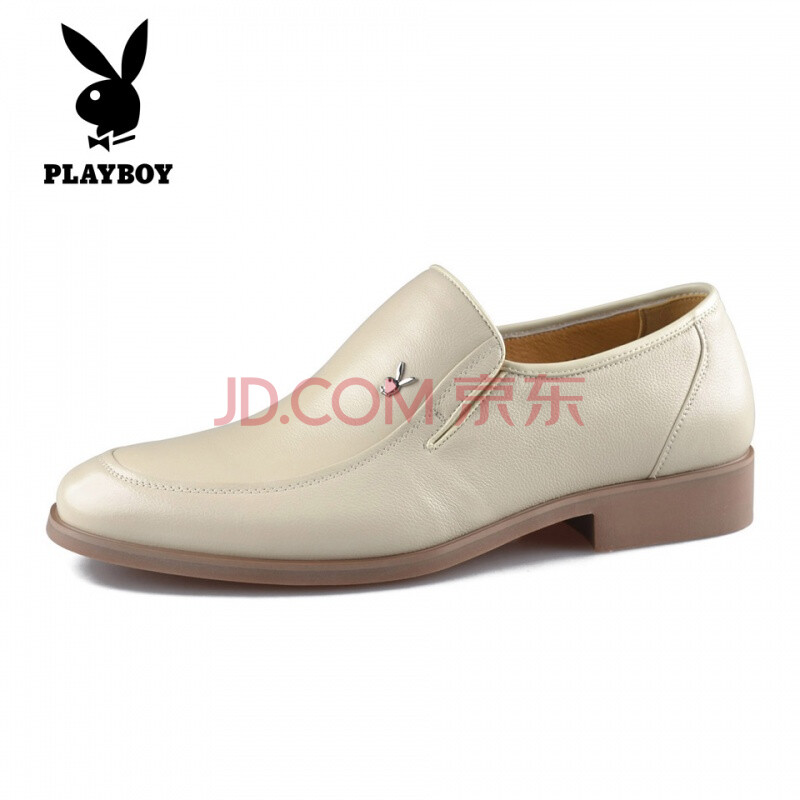 PLAYBOY/花花公子男鞋白鞋透气商务休闲鞋男士米白色皮鞋男单鞋潮 米白 40