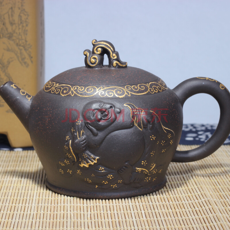 工艺美术师 周佳明 紫砂壶 紫泥《描金佛缘五》300cc
