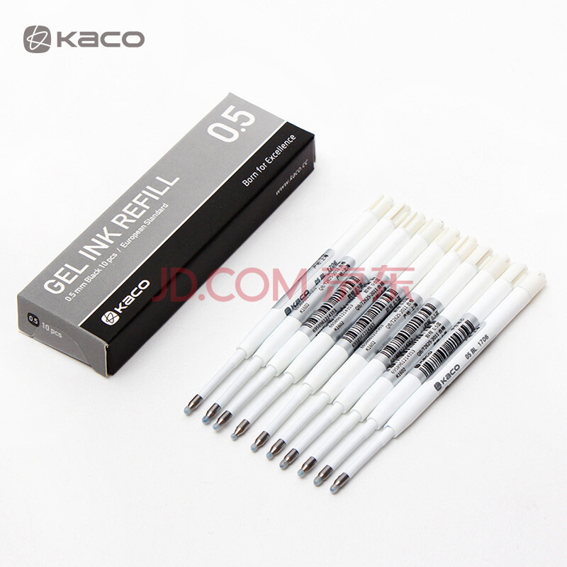 KACO笔芯 欧规中性笔芯0.5mm 欧规g2笔芯按动笔芯替芯10支装 小米签字笔笔芯 黑色