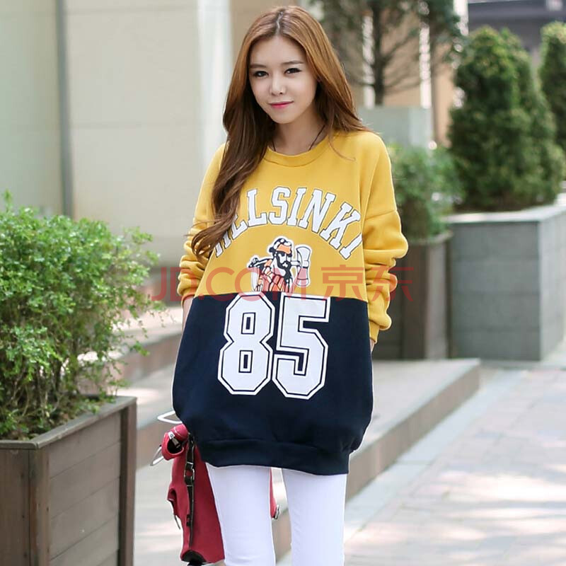 2014秋冬新款韩版大码宽松长袖卫衣 韩国 秋冬 女 套头卫衣裙 黄色 xl