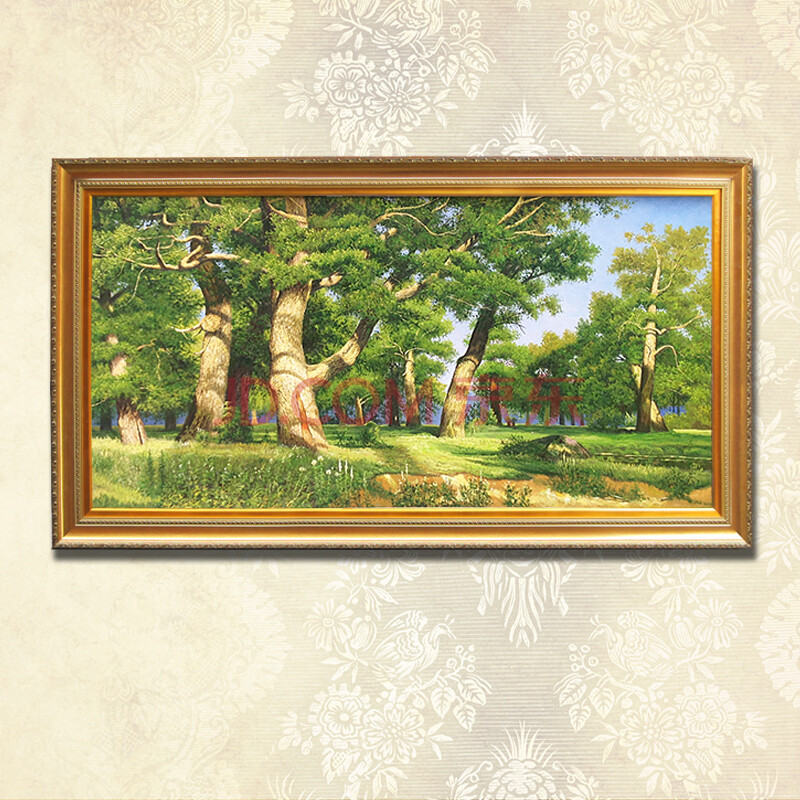 普瑞德斯油画顶级手绘画高档装饰客厅欧式带框画森林画《橡树林》七天
