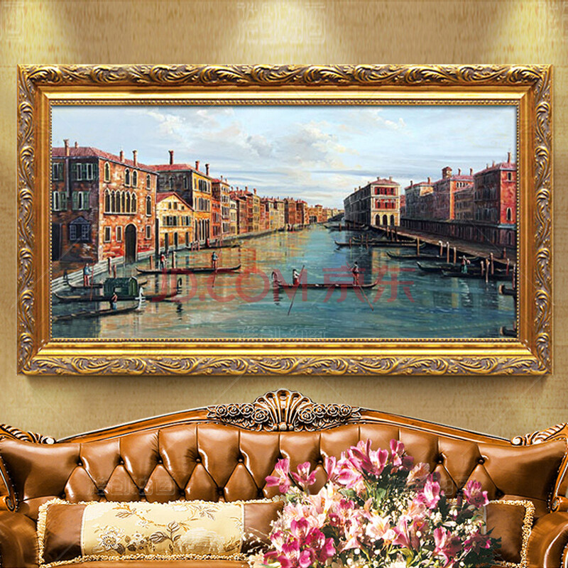 手工油画别墅客厅玄关威尼斯八面来客装饰画家居壁画框 欧式宫殿金 高