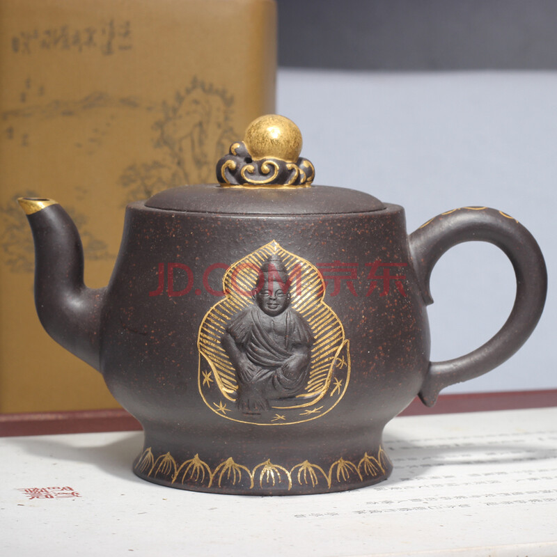 工艺美术师 周佳明 紫砂壶 紫泥《描金佛缘六》200cc