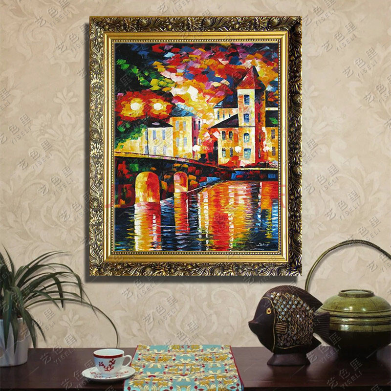 艺色里手绘油画欧式厚彩街景有框油画 现代客厅卧室玄关装饰画 1号框