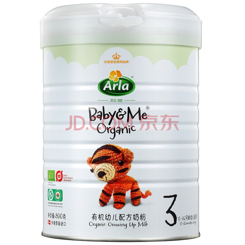 arla 宝贝与我(baby&me)有机配方奶粉3段(1-3岁幼儿适用)800g(丹麦