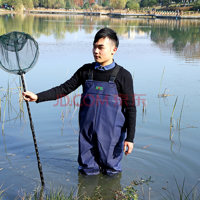 雨时代 钓鱼裤PVC身下水裤衣裤抓鱼捕鱼服舒适皮叉户外连体雨鞋 蓝色 40