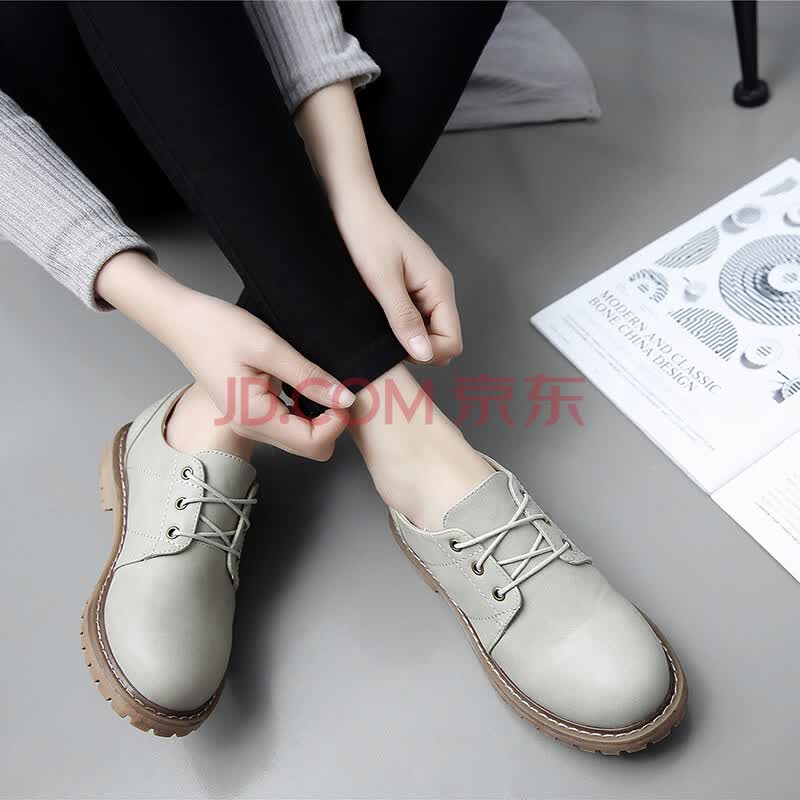 领跑新款四季鞋厚底潮复古英伦风小皮鞋女鞋系带单鞋女平底韩版休闲鞋