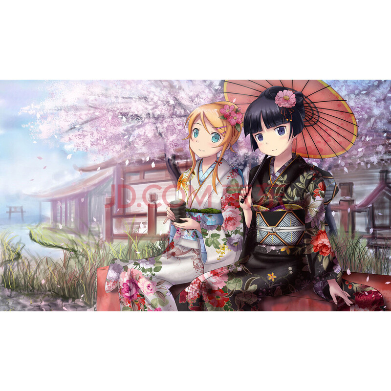 500片木质拼图拼板定制益智玩具卡通动漫 唯美樱花和服撑伞的美少女