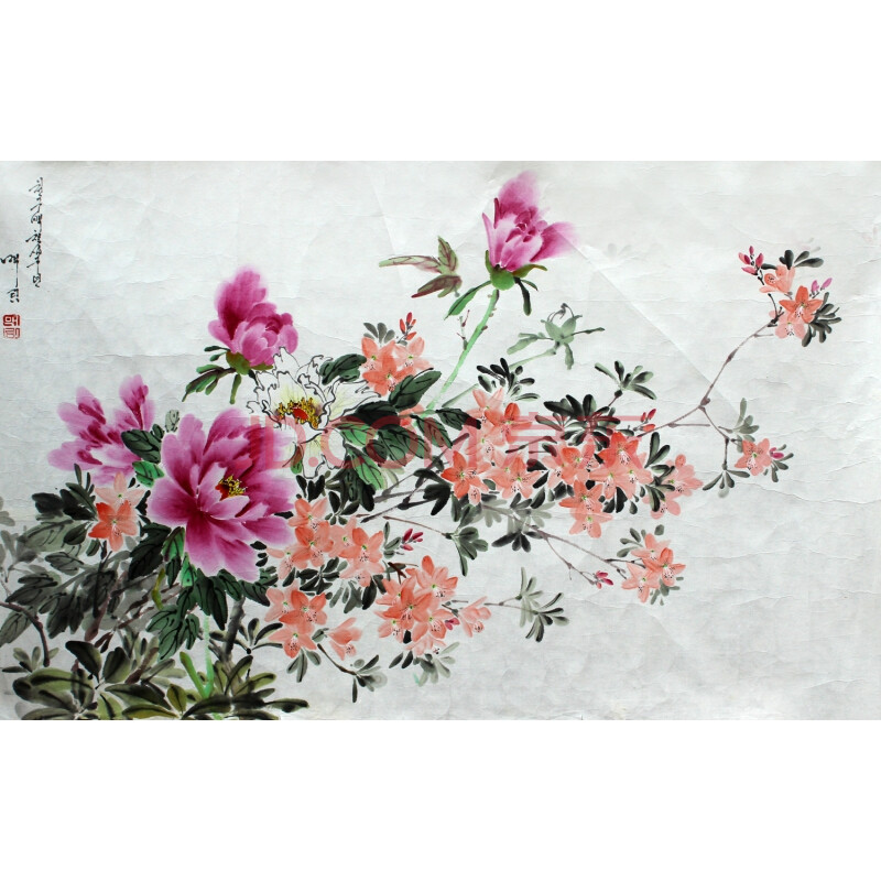 万寿台功勋艺术家 李脉林《芍药花》朝鲜国画力作【白头山出品】