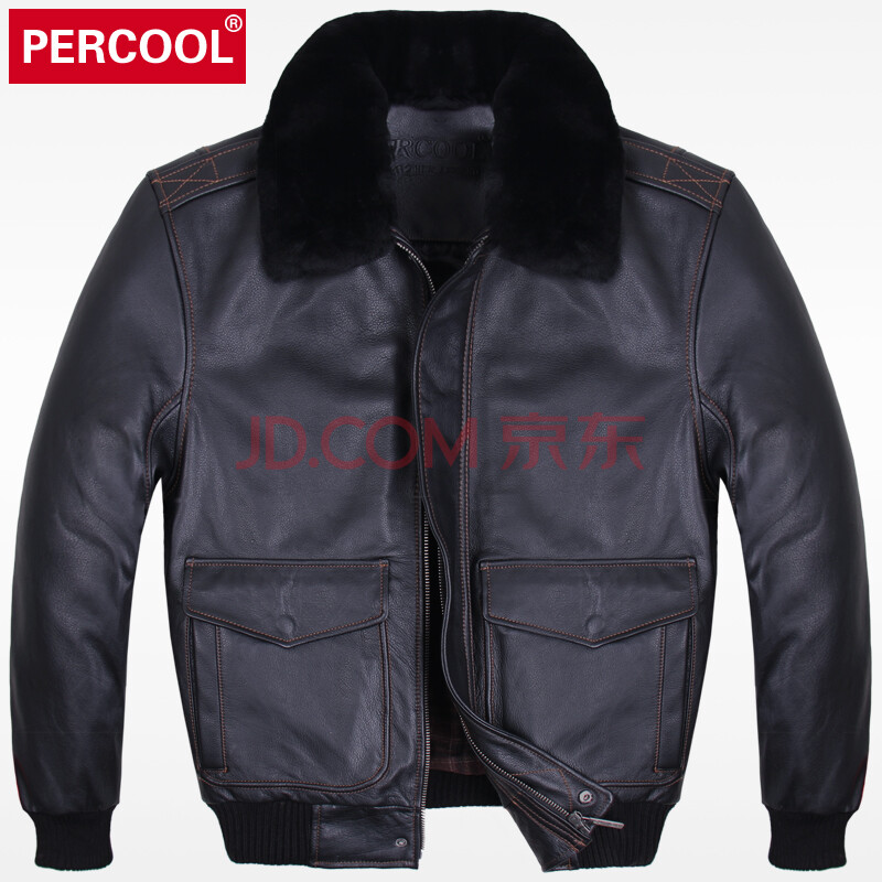 percool 飞行服真皮皮衣男士进口头层加厚纯牛皮皮夹克日常休闲欧版大