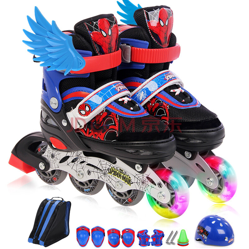 迪士尼(disney) 溜冰鞋儿童套装轮滑鞋可调闪光旱冰鞋