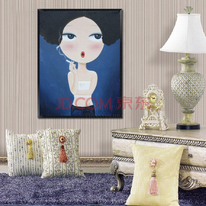艺澜卡通人物油画电表箱挂画 蓝色>李雳油画临摹餐厅客厅装饰挂画ll14