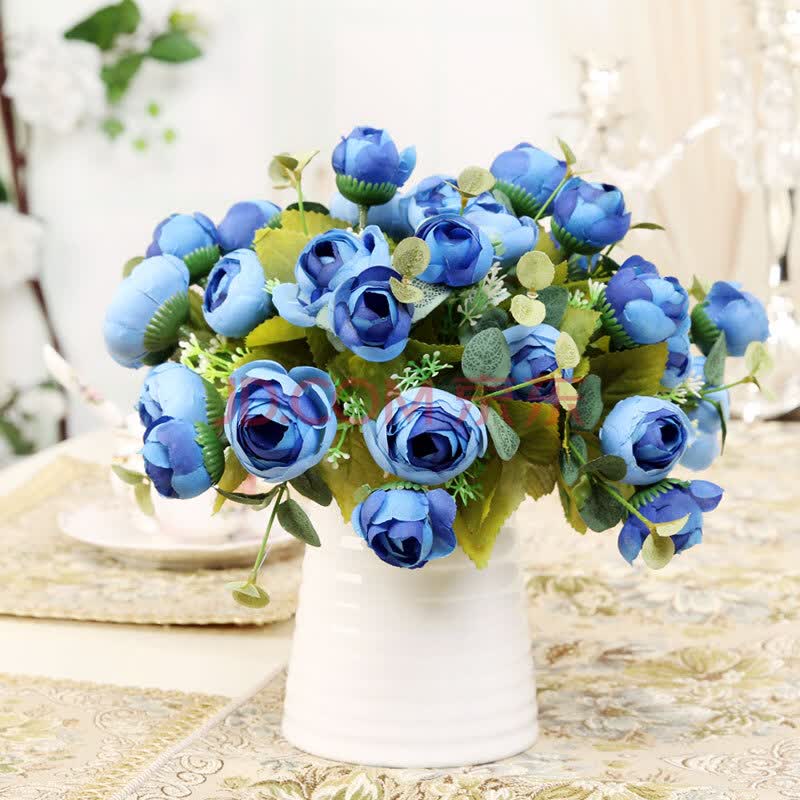 迷妆 唯美韩国玫瑰仿真花套装 客厅欧式玫瑰装饰花 绢花花艺假花盆栽