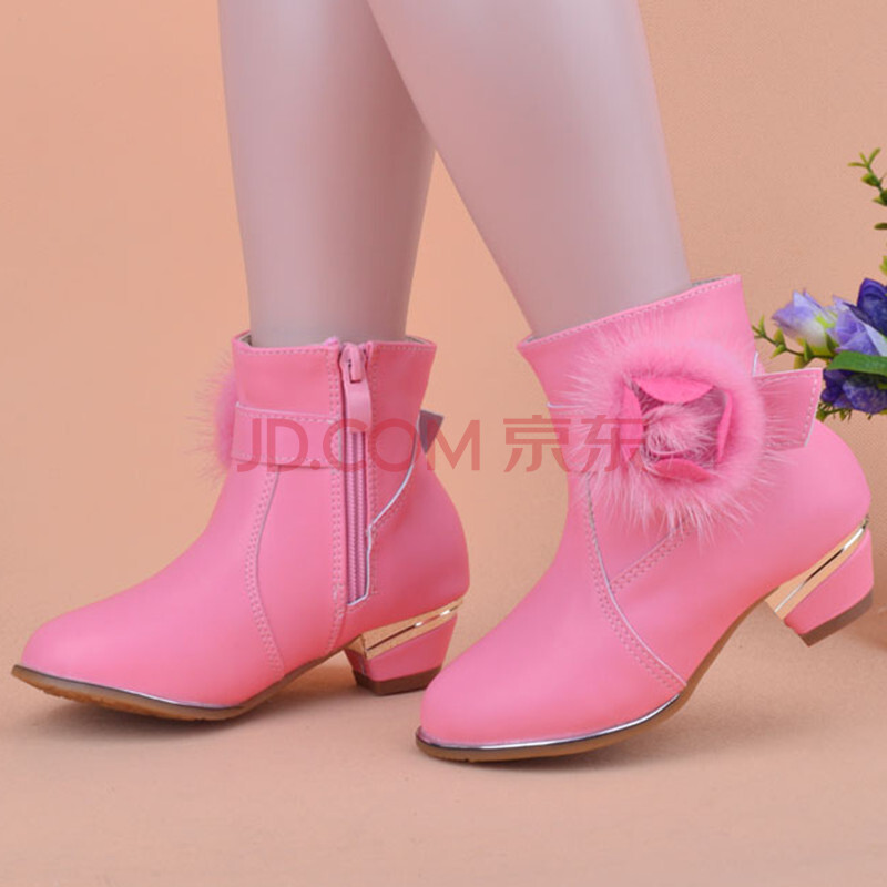 秋冬季新款新款女童高跟靴子儿童短靴韩版公主皮靴小女孩软底加棉雪地