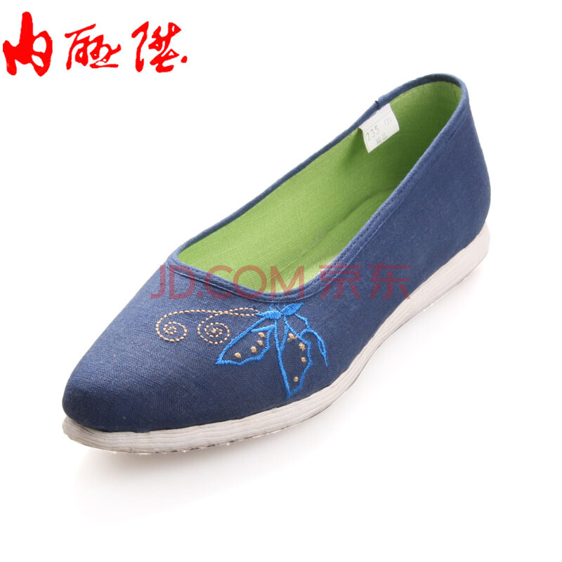 內聯升 老北京布鞋純手工女士千層底布鞋 坤千蝶戀花8618A 藍色 38