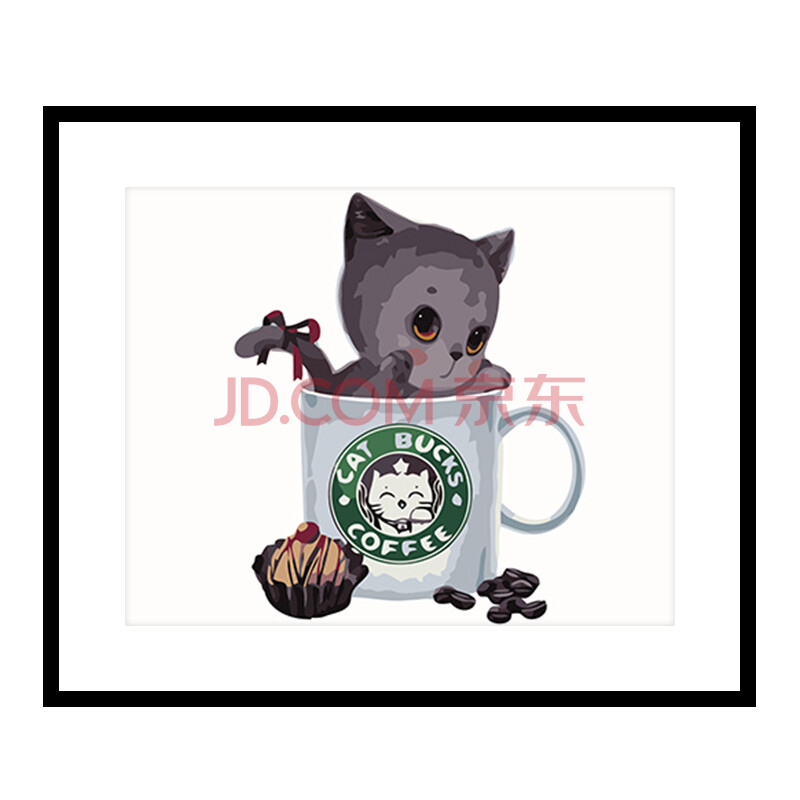 佳彩天颜 diy数字油画 卧室动漫卡通动物手绘装饰画茶杯猫 gx8398小灰