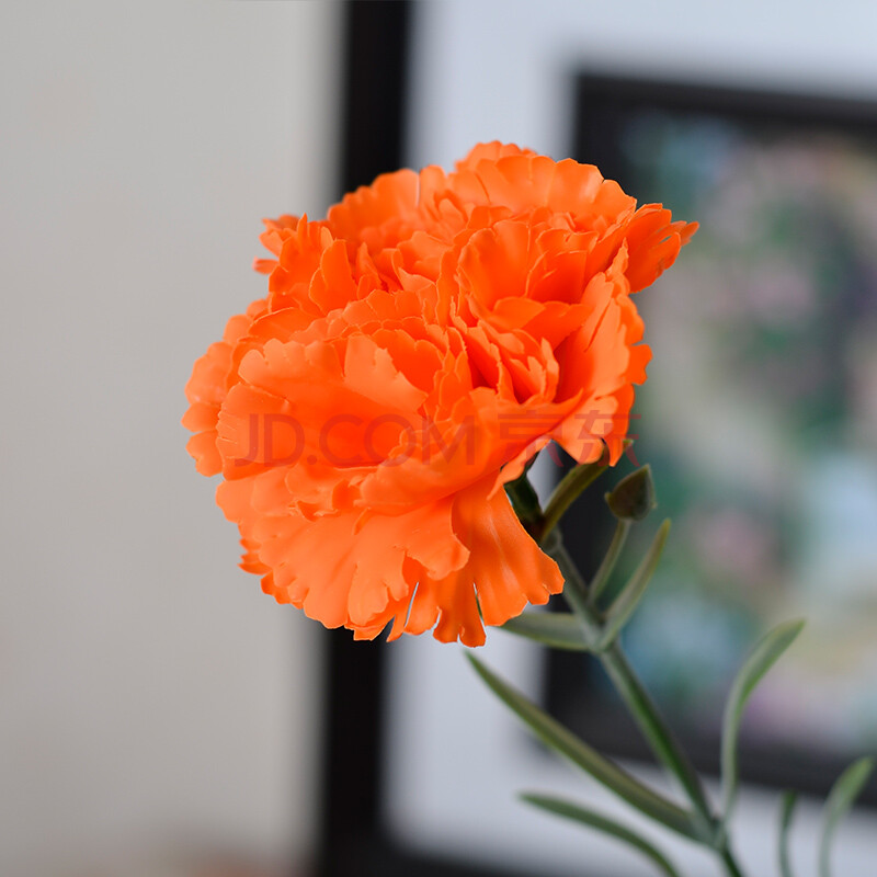 康乃馨高仿真花单枝 pu塑料花假花装饰花客厅摆设花艺摆件绢花 橘橙色