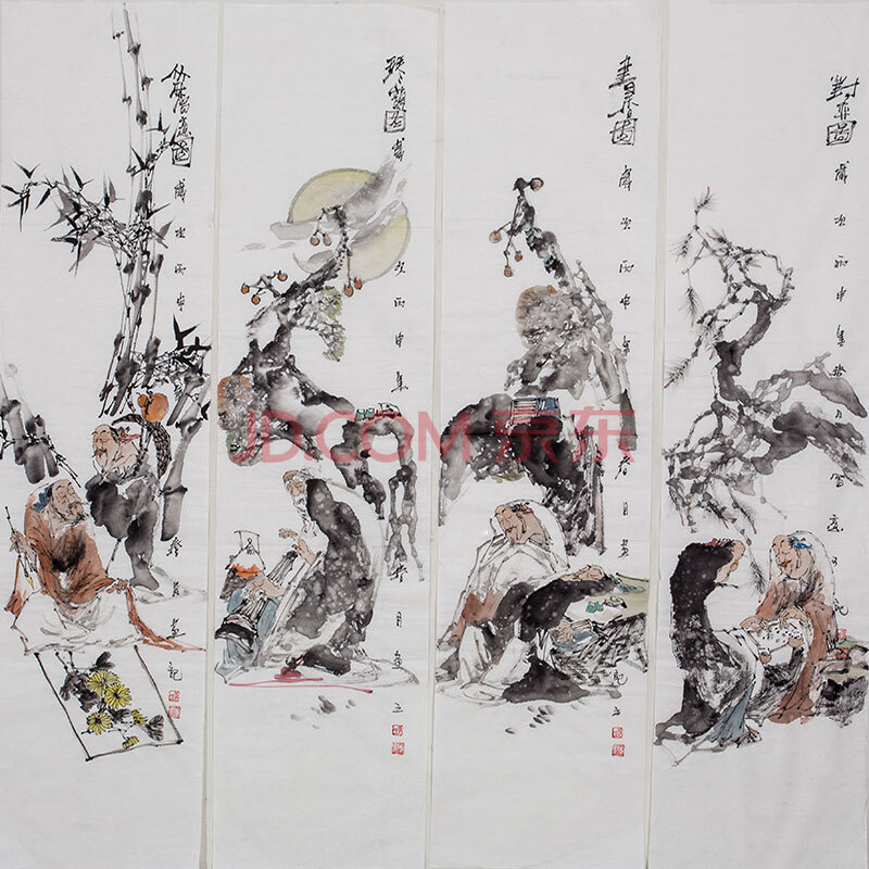 18【京东公益】李东献(琴棋书画四条屏)中国国画家协会理事