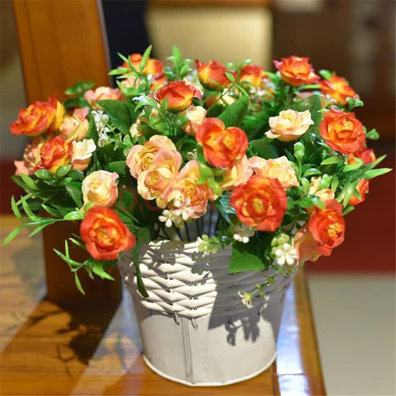 淘花源记 柔美蔷薇高仿真花套装 假花客厅花瓶家居饰品装饰花艺 蓝