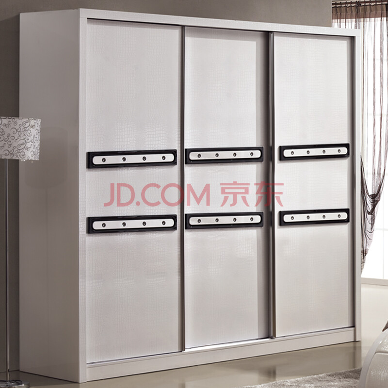 推拉门衣柜 移门趟门三门整体大衣柜 烤漆卧室家具 白调 定制原木色两