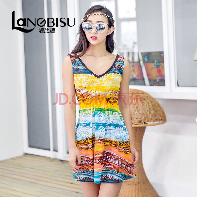 浪比速 2016夏季新款专柜正品 韩国时尚性感修身 钢托裙式比基尼 小胸