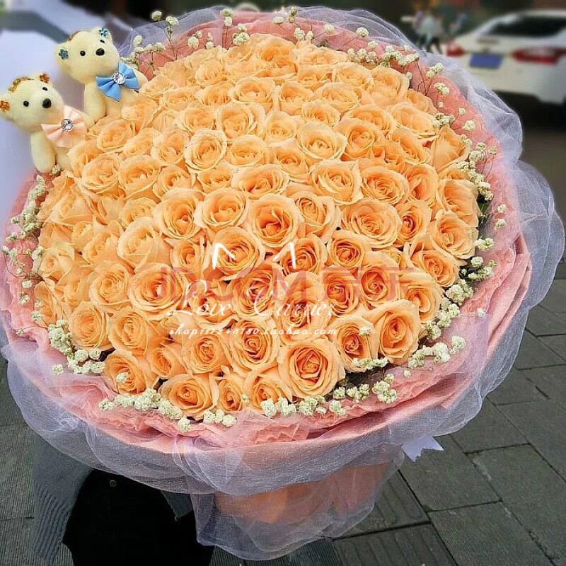 昆明鲜花同城速递生日情人节预订送花19,99朵红玫瑰花束礼盒 99朵香槟