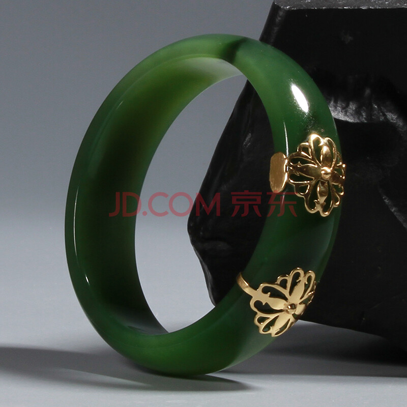 和田玉碧玉 金镶玉手镯 70.2688g内径:58.5mmm【新疆玉得福】