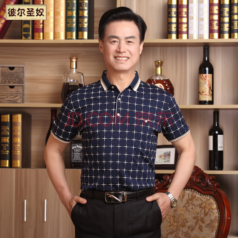 夏季新款中老年男士短袖t恤衫 棉翻领polo衫中年人男装商务爸爸装 302