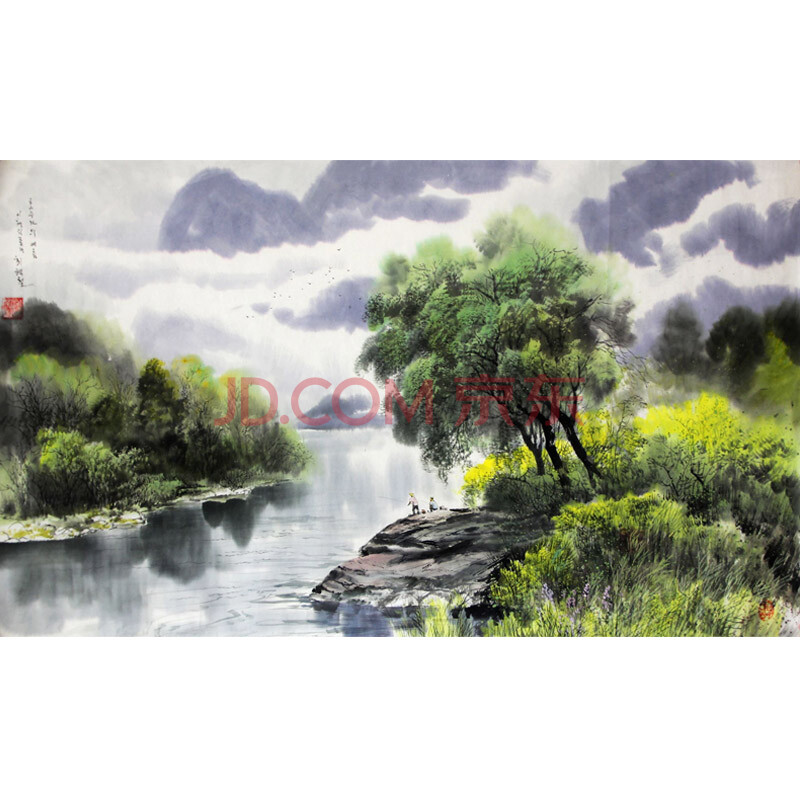 朝鲜一级画家崔恩哲《湖边之夏》水墨画