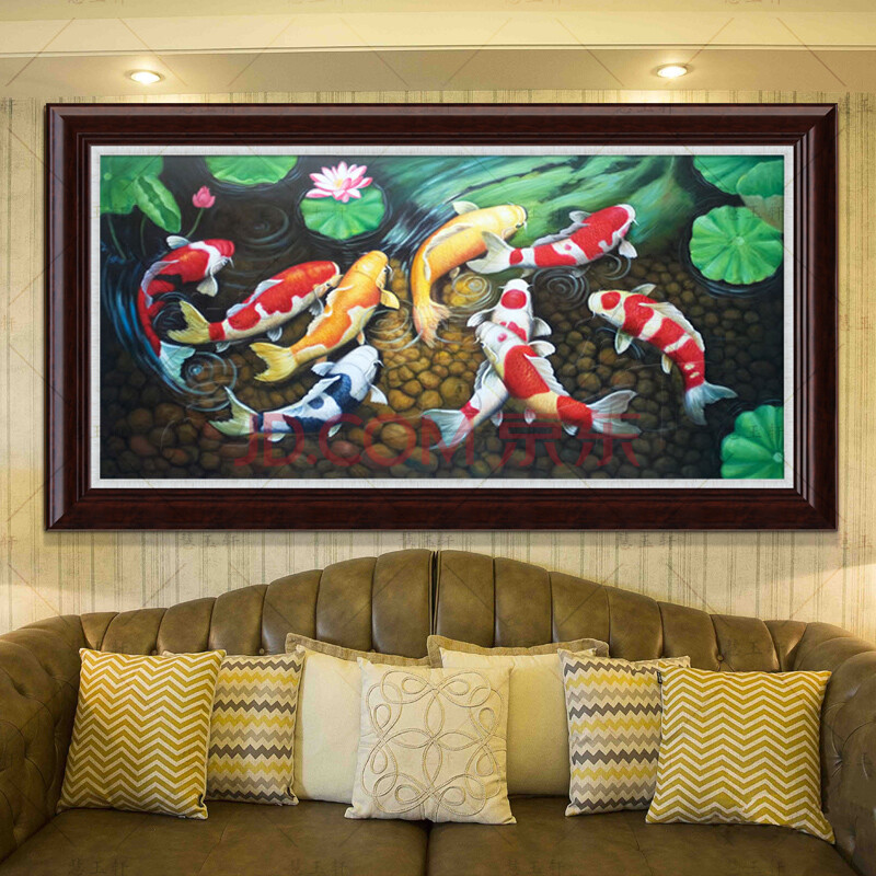 油画年年有余年年有鱼手工油画动物油画客厅油画装饰画a118如鱼得水