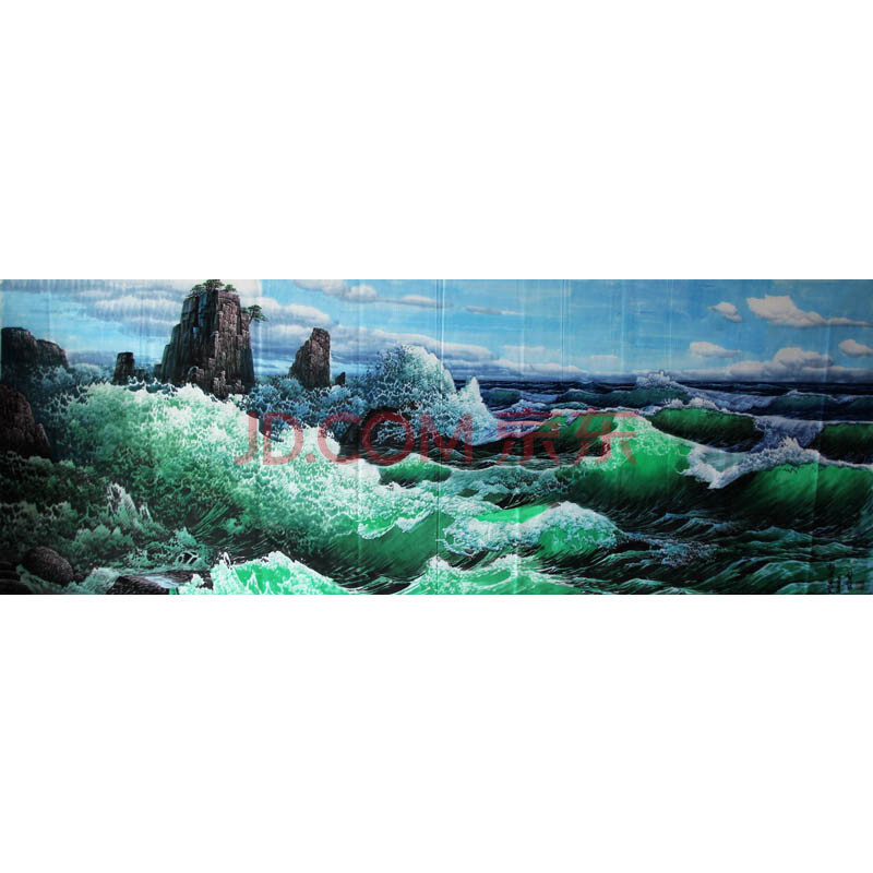 朝鲜一级画家: 金英 《海七宝的海浪》 巨幅 朝鲜国画