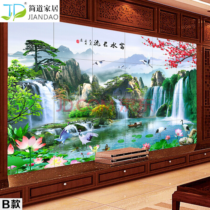 简道3d山水画瓷砖背景墙现代中式客厅电视背景墙瓷砖流水生产迎客松