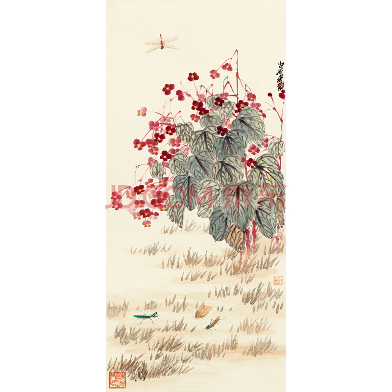 姿翰 超高清微喷装饰画 齐白石 工笔花鸟昆虫海棠图 纸本国画 113x52