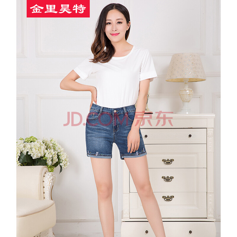 女装夏季新款高腰牛仔短裤女士时尚弹力5分裤夏装牛仔