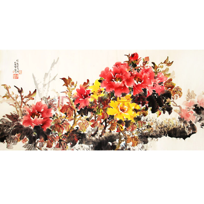 朝鲜一级画家吴京哲《牡丹花开》水墨画