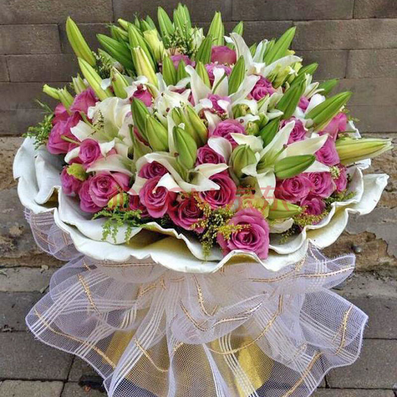 朵美全国鲜花速递 百合花配红玫瑰鲜花 生日礼物速递