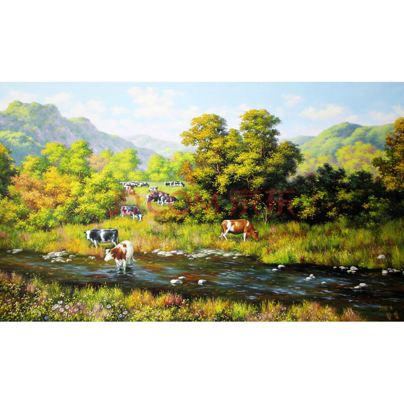 朝鲜画家黄哲《牛群》油画