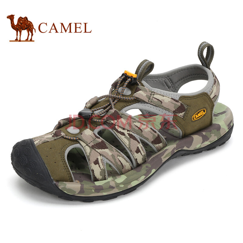 骆驼(CAMEL)户外 男女款沙滩凉鞋 抽拉绳沙滩鞋 军绿/迷彩 男款A612162207 41