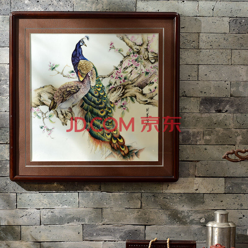 【省陶瓷艺术大师】李剑华 瓷板画 实木框 孔雀图 049 c3