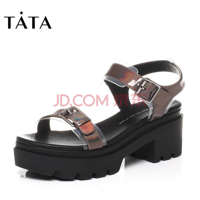 Tata/ËûËýÏļ¾ÌùĤPUÅ®Á¹Ð¬2RO03BL6´Ö¸úÐÝÏÐÁ¹Ð¬ Éî»Ò/°× 37
