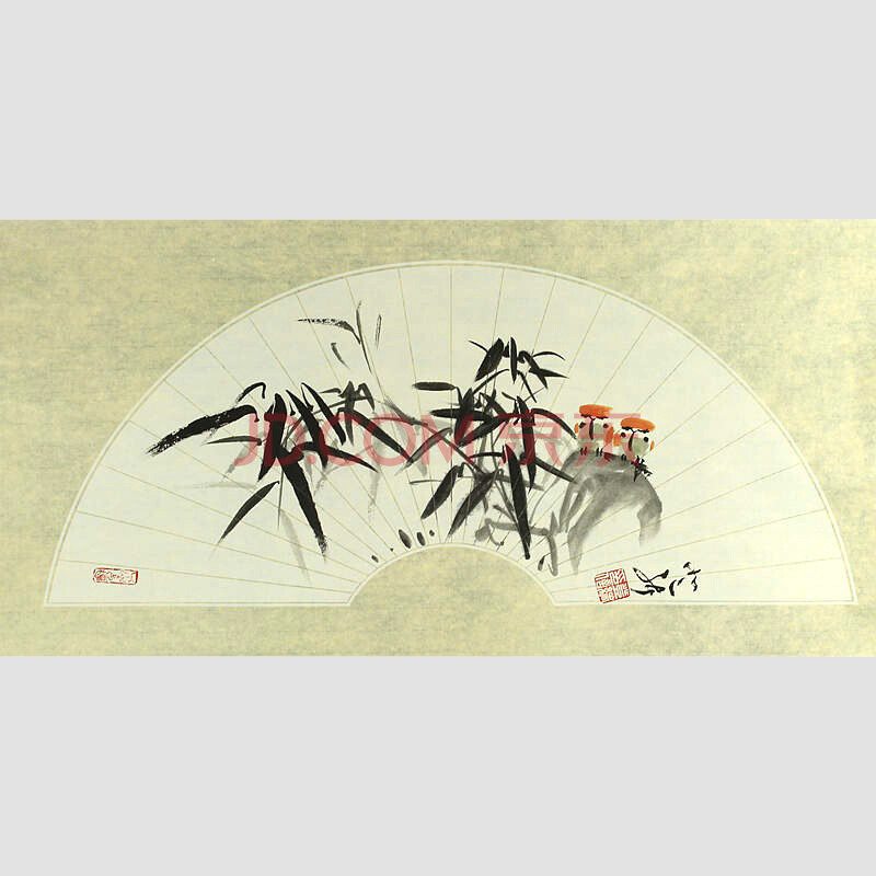 中国美术家协会会员翟登绪精品画作 扇面 竹子 3