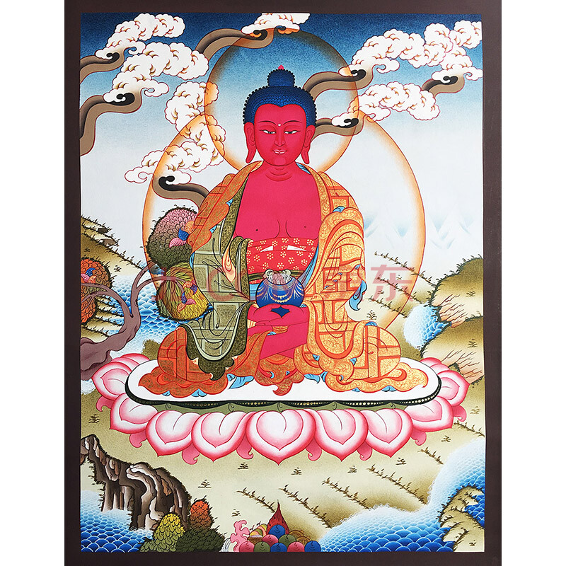 尼泊尔唐卡画师dorje lama作品彩绘描金阿弥陀佛独尊唐卡一幅(编号736
