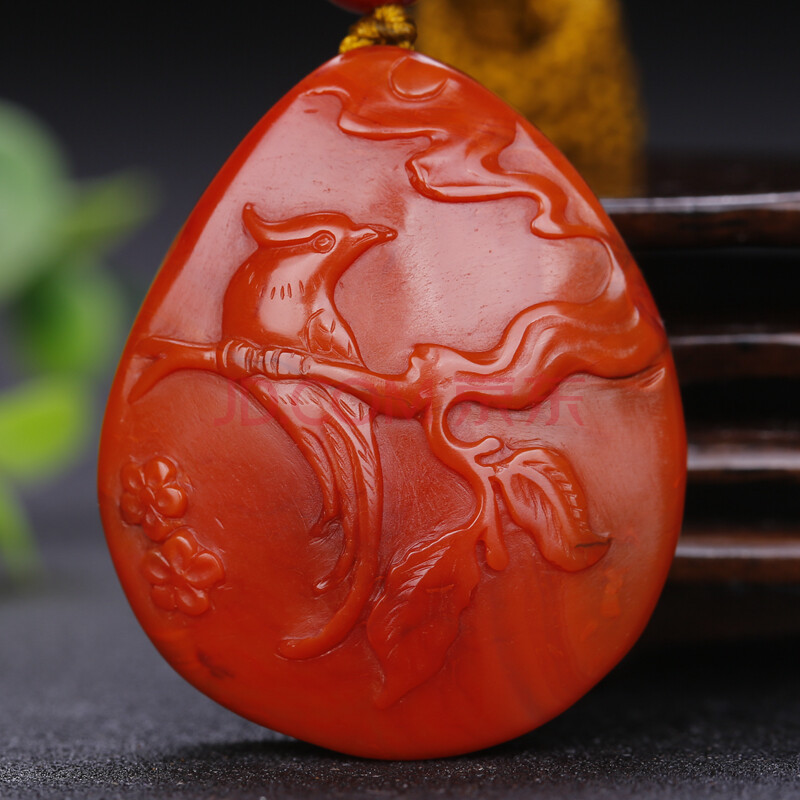 精美锦红 南红玛瑙 喜上眉梢 挂件 31.46g(含绳【杰玉倾城珠宝】