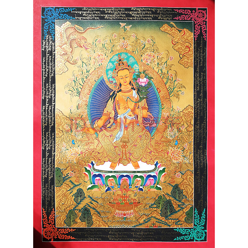 尼泊尔唐卡画师shankar lama作品刻金彩绘天冠弥勒菩萨独尊唐卡(编号